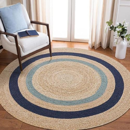 Yiustldd 120cm, Naturteppich Jute Teppich,Großer Runder Boho Bohemian Handgefertigt,Handgewebter Wohnküchenteppich Bauernteppich für Haus Küche und Wohnzimmer Dekoration