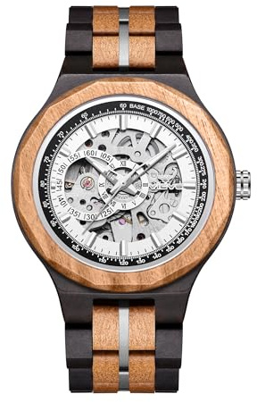 VICVS Natürliche Walnuss-Automatik-Herrenuhr aus Holz, Geschäft, Datum, Tag, multifunktionale Automatik-Holzuhr