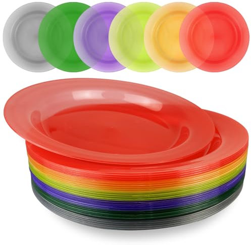 WAIZHIUA 36Pcs Reusable Plastic Plates Set - 10 Inch/25cm Unbreakable Dinner Plates, Microwave & Dishwasher Safe, 6 Vibrant Colors for Party, Kids, Dessert, Pasta, Salad, Snack & Fruit (36)