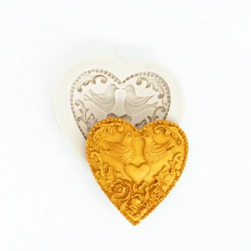 Epoxidharz-Formen, 6,6 x 6,5 x 1,2 cm, Silikon-Kuchenform, Vogel, Liebe, Herzform, Backzubehör, Harzformen, Zubehör für Kuchen, Schokolade, Kekse, Fondant