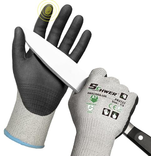 Schwer Guantes de Trabajo Anticorte Nivel A7/F con Pulgar Reforzado - Para Trabajos de Alto Riesgo, Madera y Construcción - Antideslizantes, Duraderos y Seguros,S