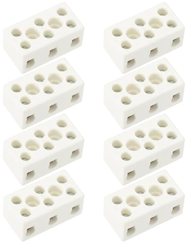 PATIKIL 3-Wege-Keramik-Anschlussblöcke, 8 Stück 10A Hochtemperatur-Porzellan-Keramik-Steckverbinder Bidirektionale 8-Loch-Hochfrequenzblöcke für Lampenarmaturen, 18x16x34mm