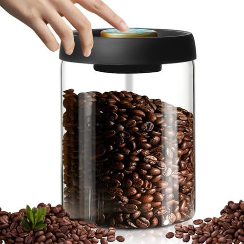WANDGU 900ml Barattolo Caffè Ermetico: Contenitore Coffee Vault, Barattolo Coffee, Coffee Vault, con Coperchio Ermetico, Rimuovere l'Aria in Eccesso per Caffè Fresco in Chicchi o Macinato