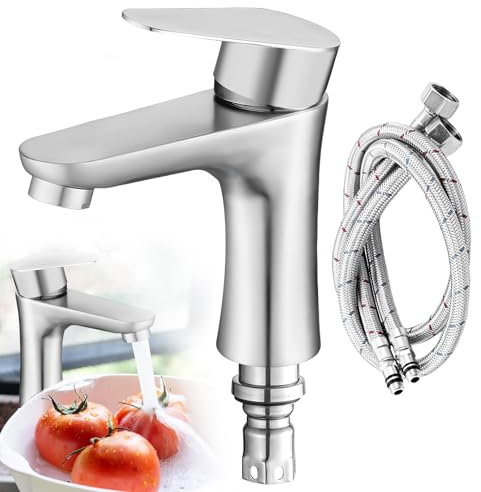 Rubinetto per bagno, miscelatore monocomando per lavabo, con cavo di alimentazione da 80 cm, in acciaio inox, monocomando, per bagno, ospiti, WC