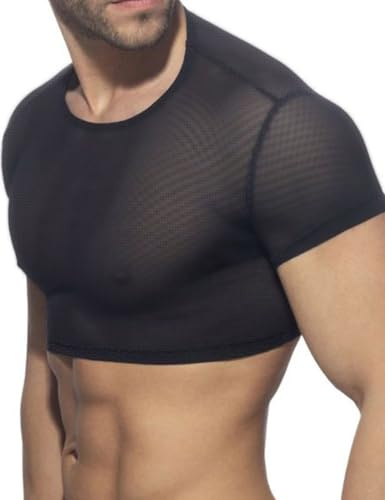GYMAPE Hombre Translúcido Corte de Malla Parte Superior del Tanque de Combustible Camisa Versión de Autocultivo Negro M