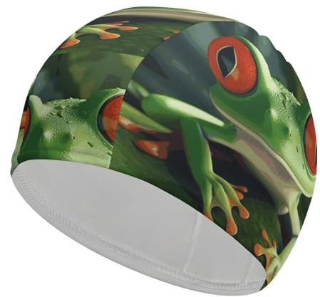 Badekappe mit niedlichem Frosch, Badekappe für Damen, Erwachsene, Badekappe für Damen und Herren, Badekappe für langes Haar, Badekappen für Damen, Duschhaube