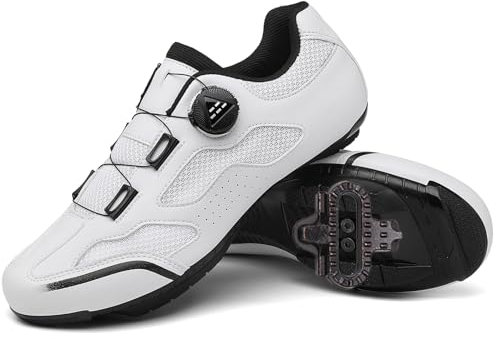 PENXZT Cykelskor för män Outdoor Mountainbikes Sneakers Kompatibel Peloton med 2-bultar SPD-klotsar Andas Ridskor för landsvägscykling,White,46 EU