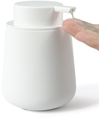 Bosilunlife Seifenspender Keramik Weiß Spülmittelspender | Nachfüllbarer Flüssigseifenspender 350ml, Großer Pumpkopf für leichtes Pressen, Geeignet für Küche, Bad