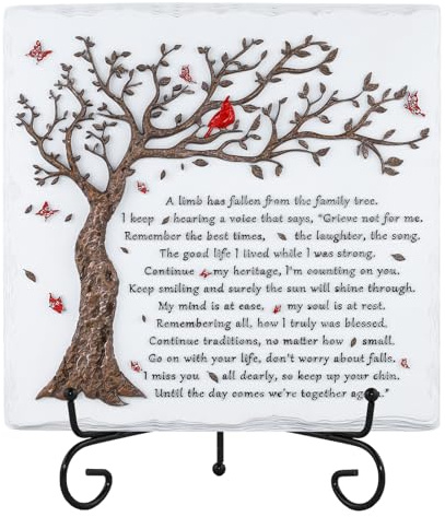 A Limb Has Fallen from The Family Tree-Relief Sculpture Sympathy Plaque with Iron Stand- In loving memory for Loss of Loved One Memorial Condolence Bereavement Grief Gifts-Wall Decor Table Decor