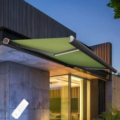 Elektrisch einziehbare Terrassenmarkise mit LED-Licht, motorisierter Sonnenschutz, mobile App-Steuerung für Outdoor-Baldachin, Fenstertür-Schutz, Pergola
