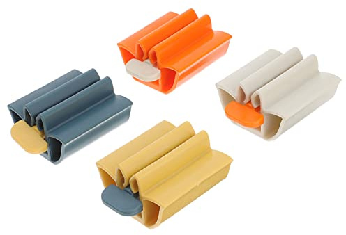 VICASKY 4pcs Toothpaste Dispenser Durable Bathroom Toothpaste Squeezer Easy to Use Squeezing Gadget for All Ages Mess Application White Blue Yellow Orange