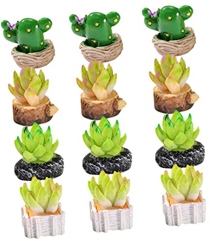 SOLUSTRE 12pièces Cactus Miniature Résine Faux Cactus Décoration De Voiture Maison De Poupée Bureau Ornement Jardin Succulentes Artificielles
