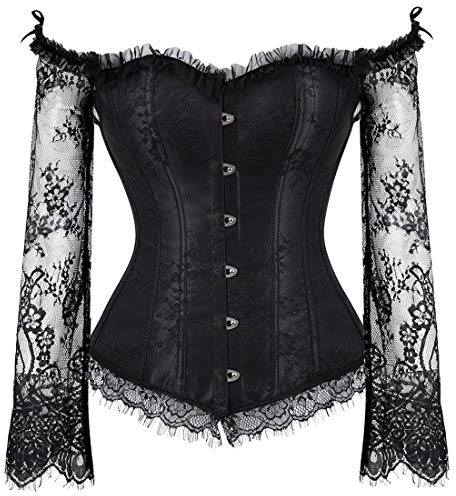 Beichwtd Korsett Damen Vollbrust Corset Top mit Rücken Lace Up Gothic Unterbrust Bustier Oberteil Corsage Halloween​, Korsett Schwarz Schwarzes Black Corset Swan Kostüm, Schwarz, S