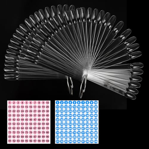 WeddHuis 100 Pezzi Tip Unghie Trasparenti Espositore per Smalti a Ventaglio con Anello per Pratica e Design di Nail Art in Gel o Acrilico