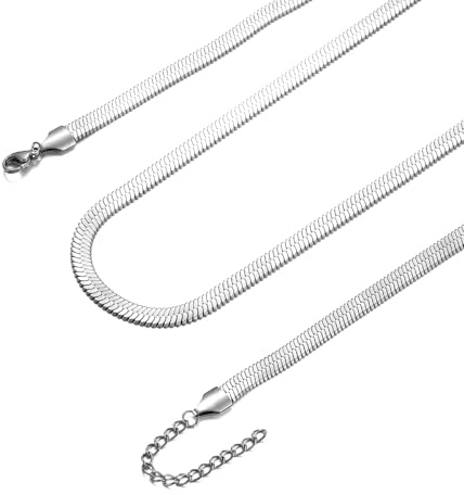 AFSTALR Schlangenkette Halskette Damen Edelstahl Kette Gold Silber Roségold 3mm/5mm Breite Flache Fischgrätenkette Choker Necklace Wasserfester Schmuck für Mädchen Frauen 36cm/41cm/46cm
