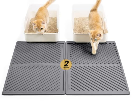 Conlun Silikon Katzenklo Matte, Katzenstreumatte, 2 Stück, 60x38cm, Grau | Weiches Silikon, Reißfest | Wasserdicht, Rutschfest | Streukontrolle Für Wohnungskatzen | Bodenschutz | Leicht zu reinigen