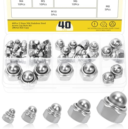 Mardatt 40pcs M4 M5 M6 M8 M10 Acorn Cap Nuts, Metal Protection Caps Dome Bolt Nut, Acorn Hex Cap Dome Head Nuts, Semicircle Insert Lock Nut Self-Locking for Furniture Automotive Marine Hardware