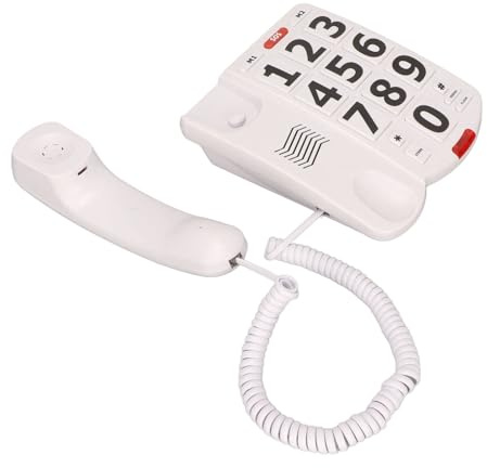 RASTKY Schnurgebundenes Großtastentelefon mit Einstellbarer Lautstärke für Senioren, Kurzwahlspeicher, Wahlwiederholung der Letzten Nummer, Heimtelefon für Senioren