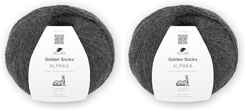 Pro Lana Golden Socks Alpaka, 100 g/390 m, 70% Alpaka, 30% Polyamid, 4-fädig, superweiche Sockenwolle (95 dunkel grau mel.) (Packung mit 2)