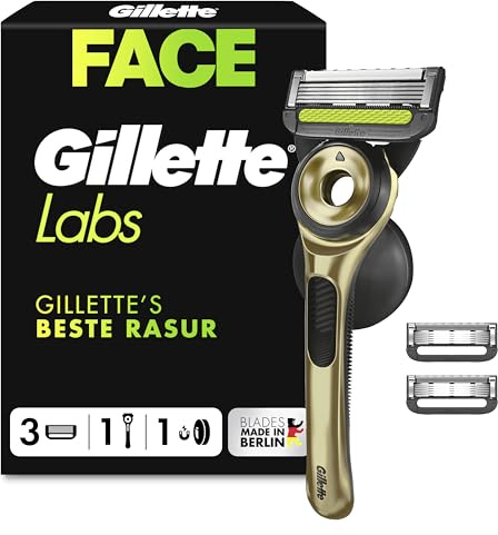 GilletteLabs Rasierer Herren mit Reinigungselement, Nassrasierer Herren, Champion Gold Edition — Inkl. 1 Handstück, 1 Beinhaltet Reiseetui und Wandhalterung