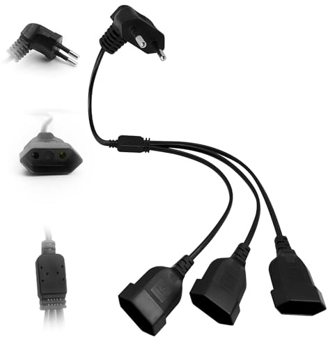 Cavo di prolunga 3 in 1 con spina piatta 0,5 m, spina europea a doppia presa Euro e USB Type-C, cavo piatto a 90 ° 250 V/2,5 A, prolunga elettrica per PC, computer, TV, monitor (nero)