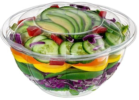 GUSTO [32 oz. - 50 Count Clear Plastic Salad Bowls with Lids, Disposable Salad Containers for Lunch - Perfect for Takeout, Salads, and Meal Prep (Formerly Comfy Package)