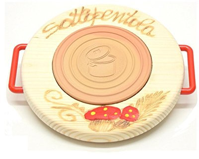 Mancini e Mancini srl Salvamanteles Redondo (Madera de Haya con Inserto refractarios Manualidades Abruzzese – Rojo