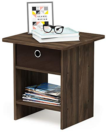 Furinno Dario End Table/ Night Stand Storage Shelf with Bin Drawer, Columbia Walnut/Dark Brown