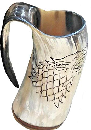 Alfiya Nautical Viking Natural Drinking Horn Mug – 600–700 ml Traditional Horn Tankard | Rustic Beer & Beverage Cup | Unique Gift for Collectors & History Lovers