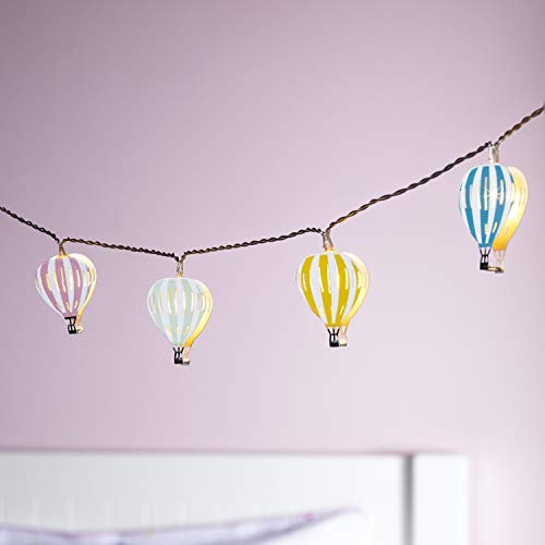 Lights4fun - Catena di Luci Decorative per la Cameretta dei Bambini con Mongolfiere e 12 LED Bianco Caldo a Pile< Luci Letto Montessori