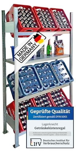 Lagerknecht Getränkekistenregal 9 Kisten Made in Germany professionelle Ordnung für Kisten Regal für Getränkekisten mit Regalboden, Getränkeregal, Wasserkistenregal, Bierkistenregal
