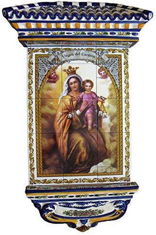 Azulejo de la Virgen del Carmen, mosaico de cerámica y tejadillo grande