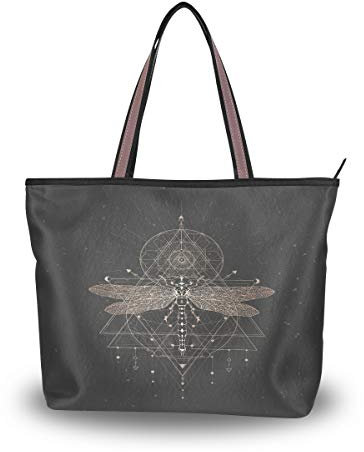 BKEOY große Damen-Handtasche Schultertasche Llaptop Tasche Vintage Libelle geometrisches Symbol Tote Reißverschluss Shopper Organizer Gepäck Taschen, Mehrfarbig - multi - Größe: Medium
