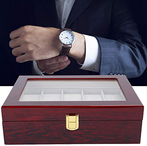 Uhrenbox aus Holz, 10 Gitter, transparentes Fenster, Organizer für Schmuck & Luxus-Accessoires, 12 Schlitze, Leder, große Größe – eleganteDISPLAYBOX für Uhren, Armbänder, Accessoires