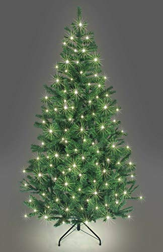 SHATCHI 4Ft-12Ft Pre-Lit Artificial Christmas Tree Alaskan Pine Tips Xmas Home Decorations, Includes Metal Stand Multicolour LEDs, Green W/Warm White, 8Ft