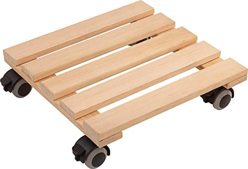Metafranc Växtroller 300 x 300 mm – 60 kg lastkapacitet – tallplatta – natur – TPE-hjul med 4 lås/inomhusrullare/blomrulle/transportstöd för växter/825280