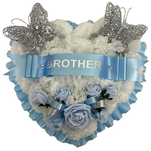 Wreath heart grave memorial artificial mum, dad, nan, grandad (BABY BLUE, GRANDSON)