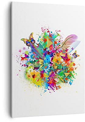 Moderno Quadro su Tela 50x70 cm Verticale Astratto Altro - 2840 | Farfalla Colore Fiore Quadro Decorativo Piccolo Soggiorno Camera da Letto Decorazione da Parete Arte da Parete ARTTOR