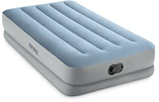 Intex 64157E Dura-Beam Plus Mid-Rise Air Mattress: Fiber-Tech – Twin Size – Built-in USB Electric Pump – 14in Bed Height – 300lb Weight Capacity