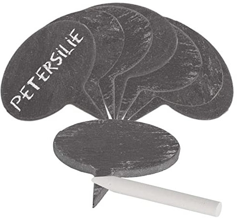 mtb more energy 8er Set Mini Schiefer Täfelchen Pflanzenschilder- 5,5 x 4 cm - Oval zum Stecken - inklusive Kreide zum selbst Beschriften für Garten, Haushalt, Basteln, Geschenke