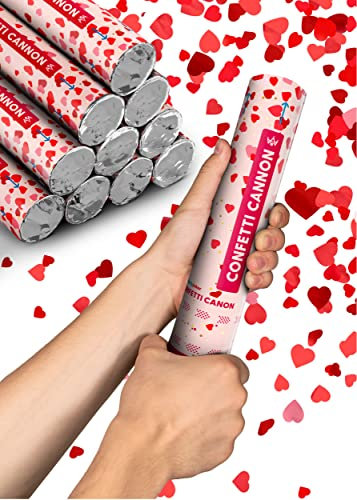 Partyjoker Confetti cannons hearts - 10 pieces - Easy and safe to use - 30cm Cannon - For Birthday & Wedding - indoor & outdoor use
