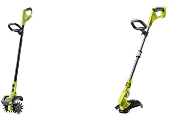 RYOBI - Bineuse 18V One+ - Largeur/Profondeur de Travail 20/10 cm - 4 Fraises - 3 Vitesses de Rotation & Coupe-Bordure/Dresse-Bordure Électrique sans Fil à Batterie 18V One+ Ø 25-30cm