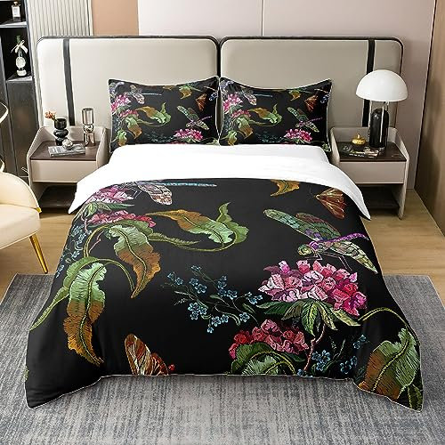 richhome Wild Dragonfly 100% Bio Baumwolle Bettbezug Set Vintage Aquarell Blume Blätter Tröster Cover Set Moth Wild Animals Bettwäsche Set 200x200