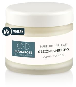MANAROSE Gesichtspeeling Olive Mandel I porentiefe Reinigung I vegan I 50 ml Peeling für Damen & Herren I zertifizierte BIO-Kosmetik