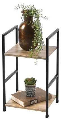 Spetebo Metall Standregal mit 2 Ablageflächen aus Holz - 48 x 29 cm - Badezimmerregal mit 2 Fächern - Deko Regal offen und freistehend für Badezimmer Wohnzimmer Flur