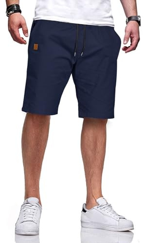 JustSun Kurze Hosen Herren Baumwolle Elastische Taille mit Tunnelzug