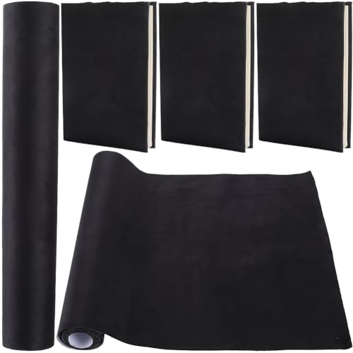 CRASPIRE 200 x 42 cm Paño de Terciopelo para Encuadernación de Libros Superficie de Tela Negra Cubierta de Libros con Respaldo de Papel Envolturas para Cuadernos Protector de Cubierta de Libros