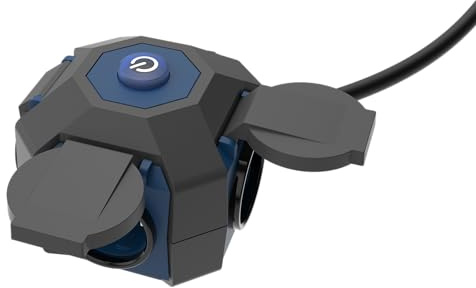 SIMON - Prolongador Expert, Alargador Enchufe 1,4 Metros, 4 Tomas Schuko con Tapa, Interruptor ON/Off, 16A 230V, Apto Exteriores (IP44), Alargadera, Color Negro y Azul