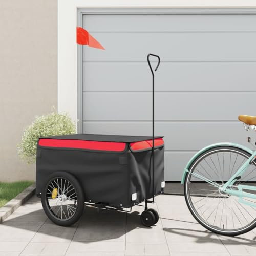 LAPOOH Fahrradanhänger Schwarz und Rot 45 kg Eisen, Fahrrad Anhänger, Lastenanhänger, Handwagen, Fahrrad-lastenanhänger, Lastenfahrrad - 94111