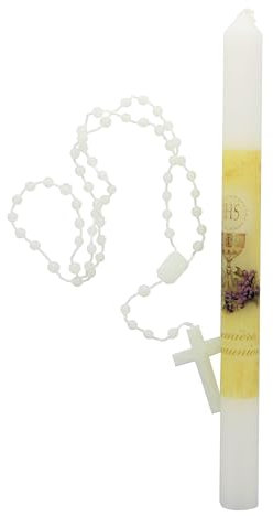 First Holy Communion Candle with Rosary - Christian Candle - Christian Worship Plant Wax